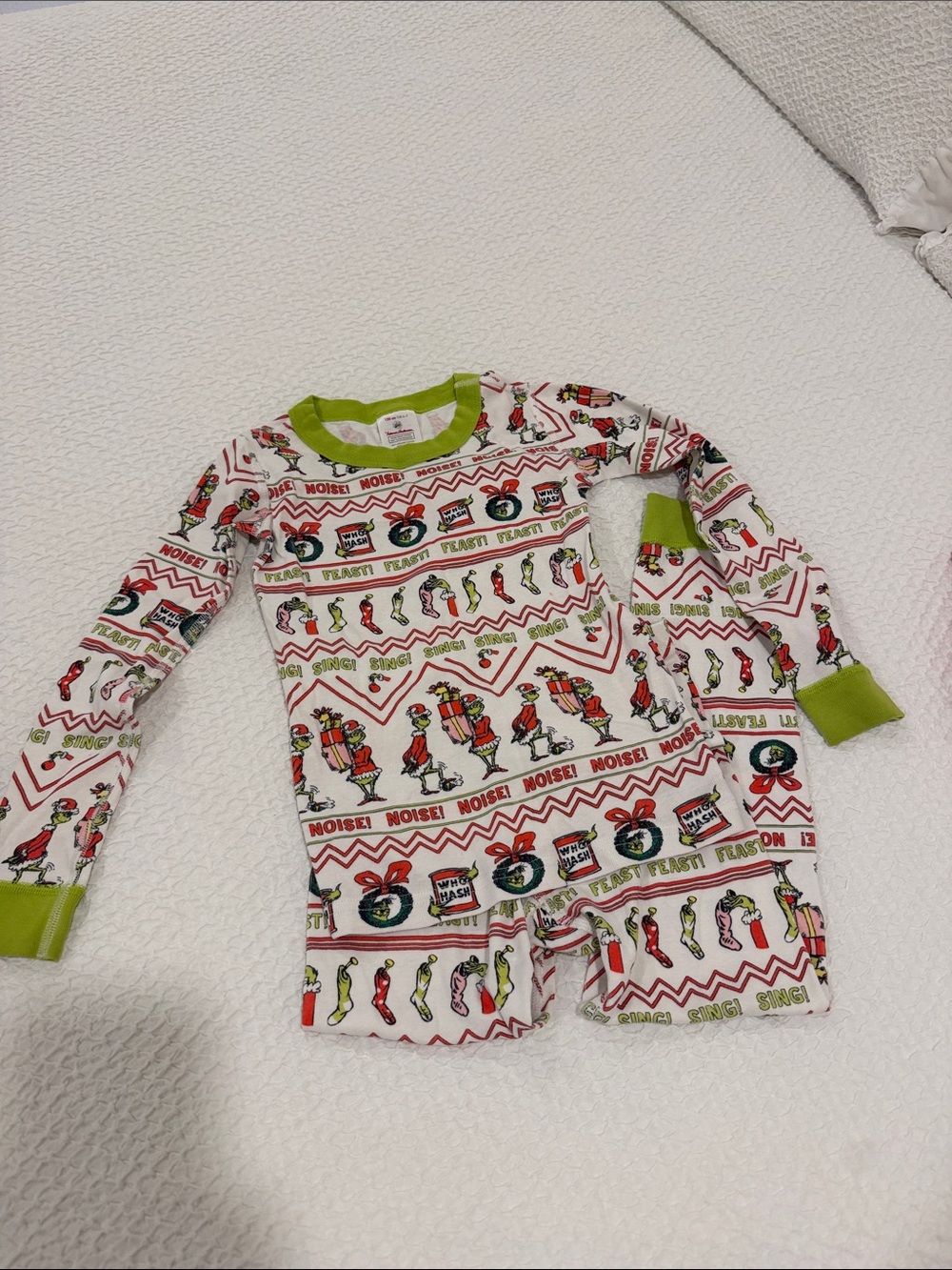 Hanna Andersson White Holiday Pajama Top with Red and Green Accents